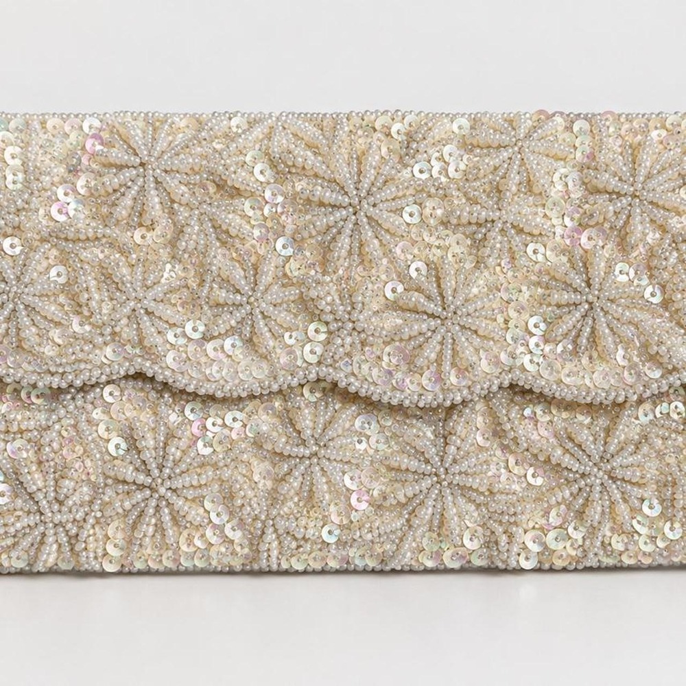 Vintage Ivory Beaded Sequin Clutch • Bridal Wedding Evening Bag • Coquette